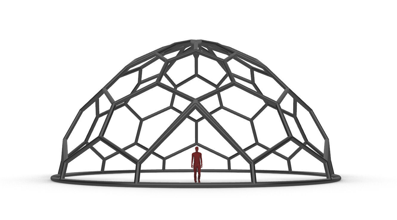 Hexagonal Dome structure Wireframe with Entry 3D model_30