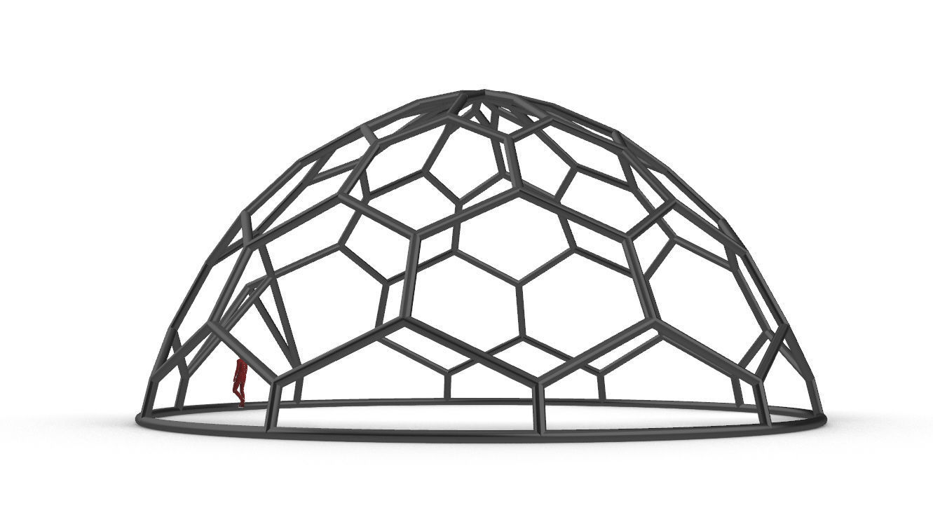 Hexagonal Dome structure Wireframe with Entry 3D model_10