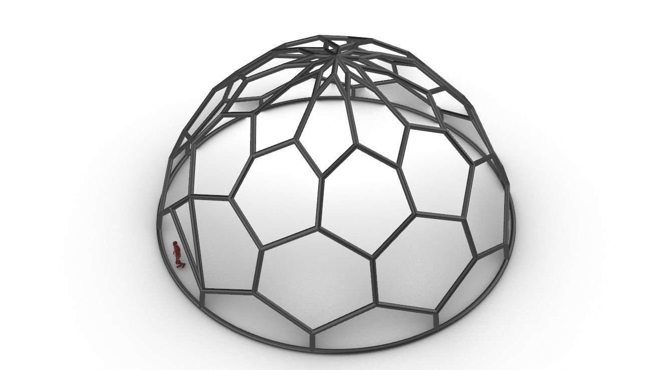 Hexagonal Dome structure Wireframe with Entry 3D model_32