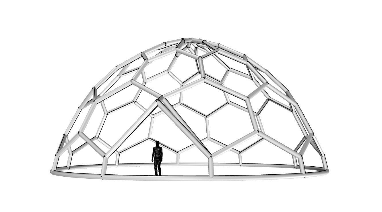 Hexagonal Dome structure Wireframe with Entry 3D model_86