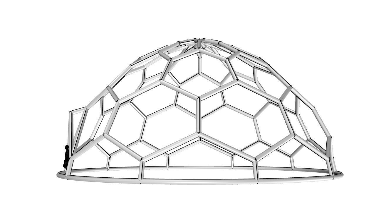 Hexagonal Dome structure Wireframe with Entry 3D model_93