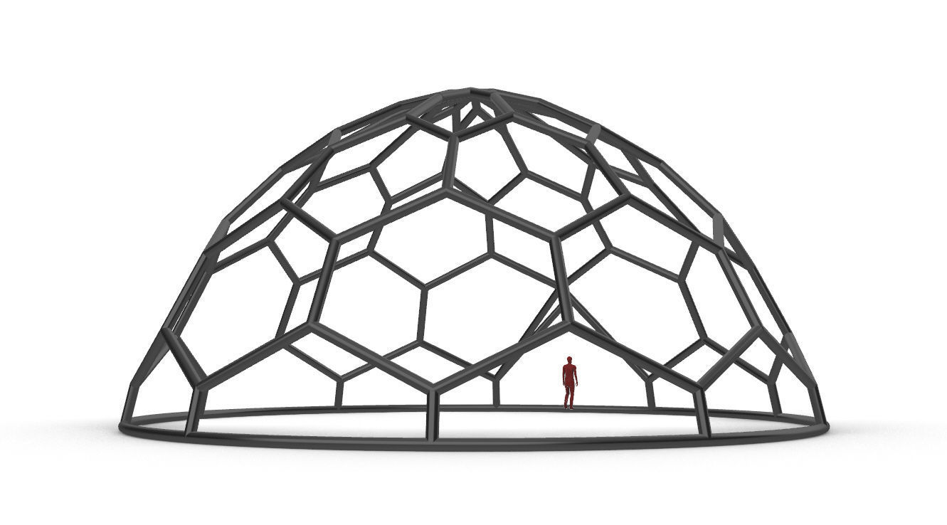 Hexagonal Dome structure Wireframe with Entry 3D model_17