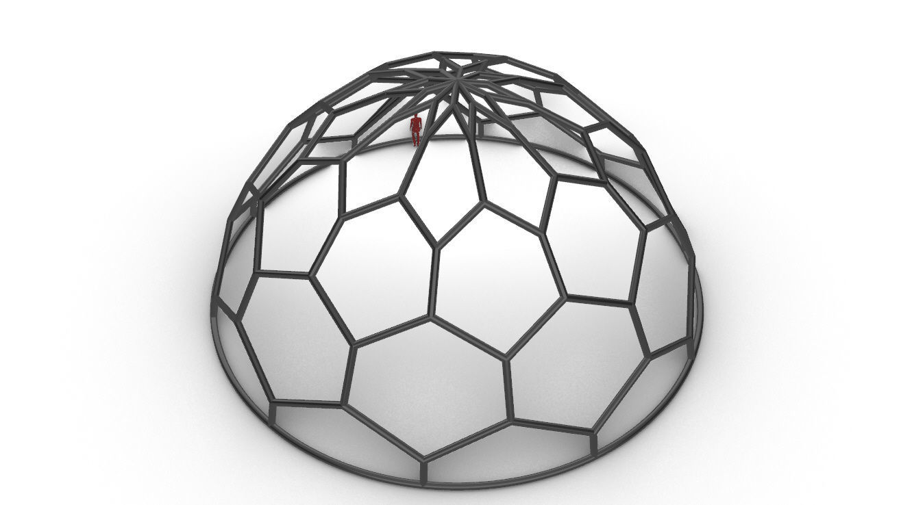 Hexagonal Dome structure Wireframe with Entry 3D model_80