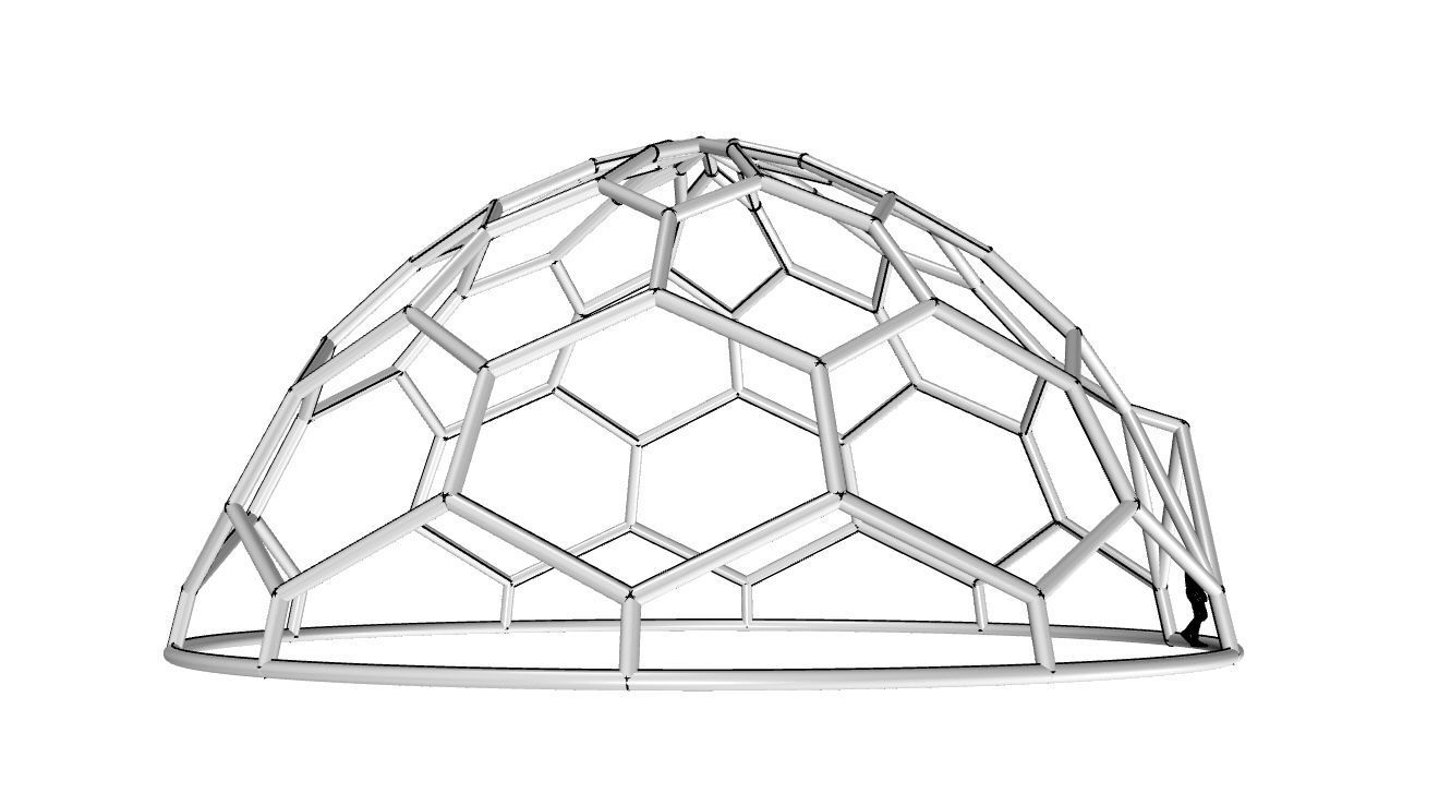 Hexagonal Dome structure Wireframe with Entry 3D model_96