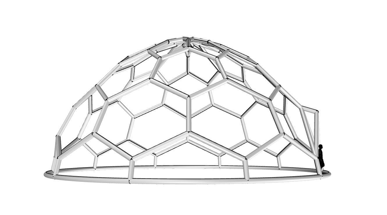 Hexagonal Dome structure Wireframe with Entry 3D model_109