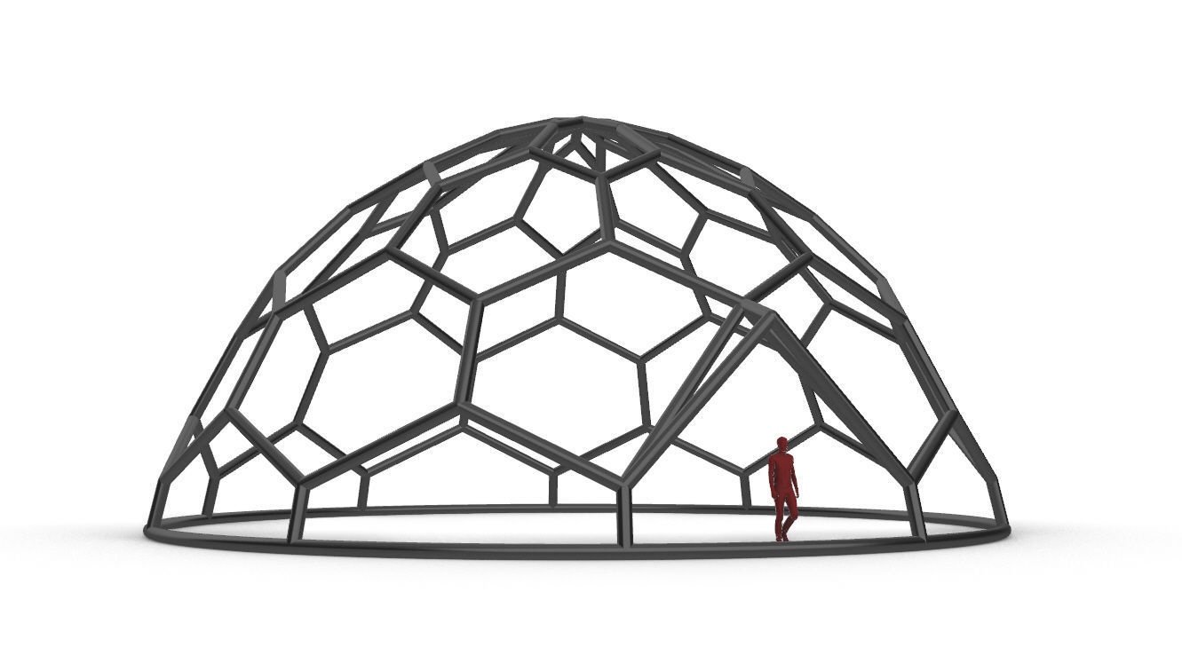 Hexagonal Dome structure Wireframe with Entry 3D model_28