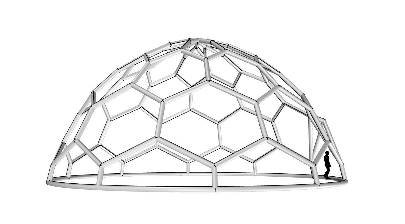 Hexagonal Dome structure Wireframe with Entry 3D model_90