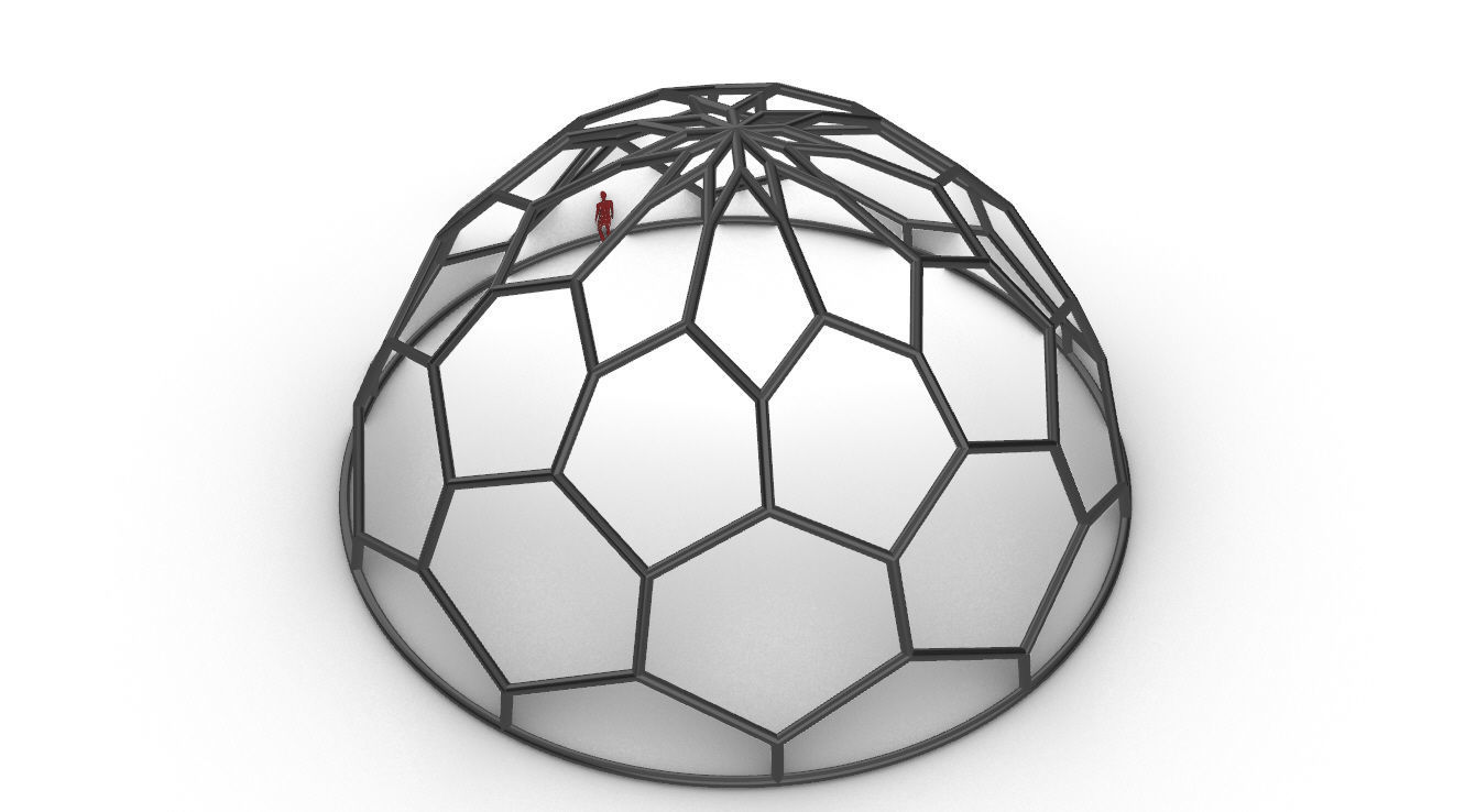 Hexagonal Dome structure Wireframe with Entry 3D model_71
