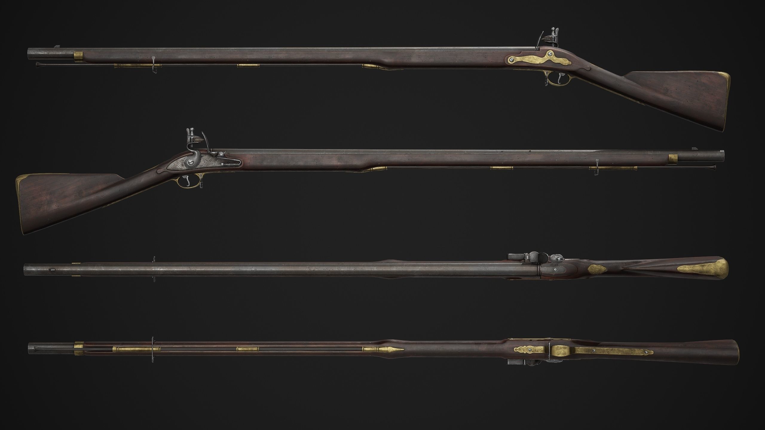 PBR Brown Bess Musket Low-poly 3D model_6