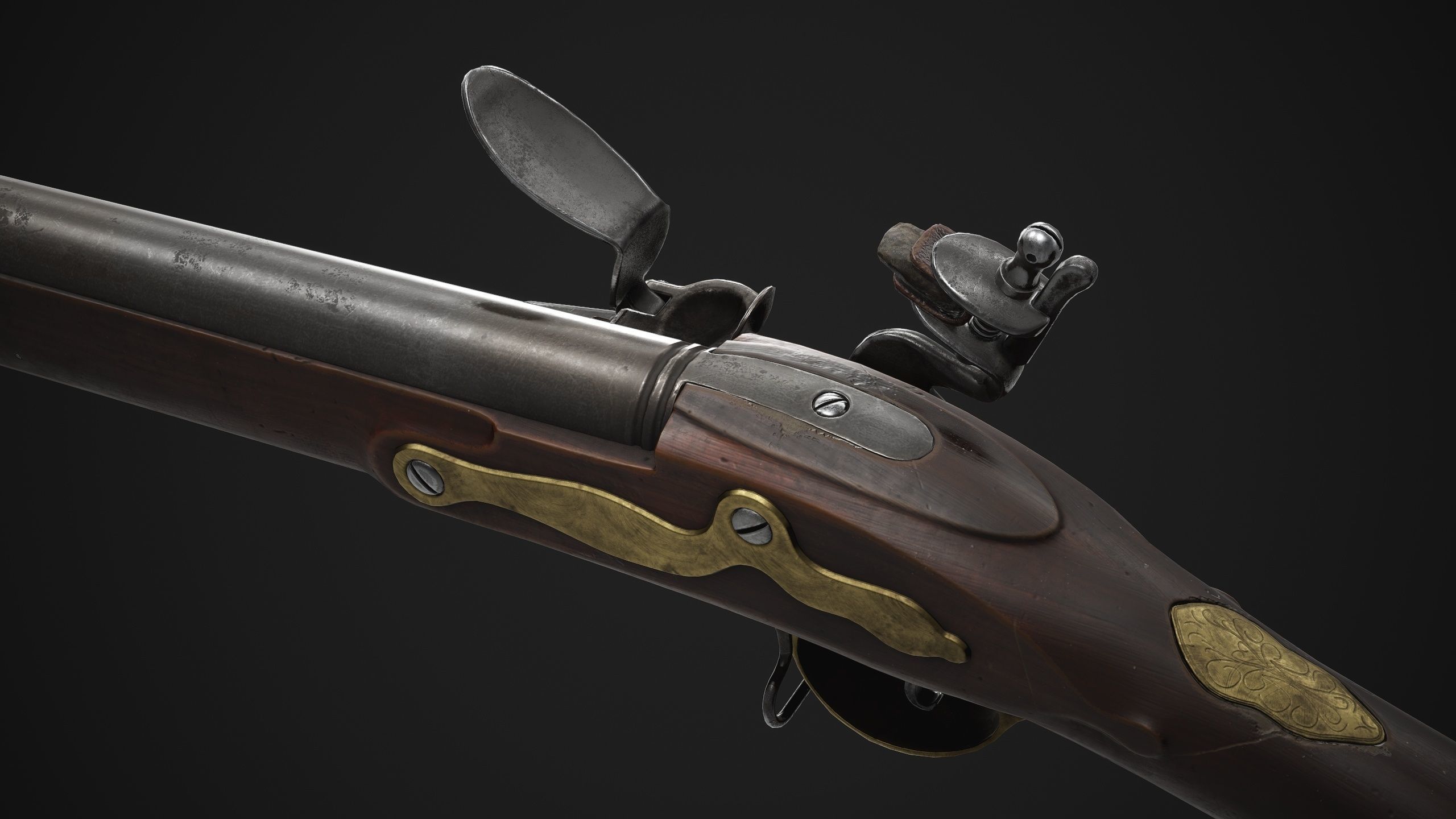 PBR Brown Bess Musket Low-poly 3D model_2