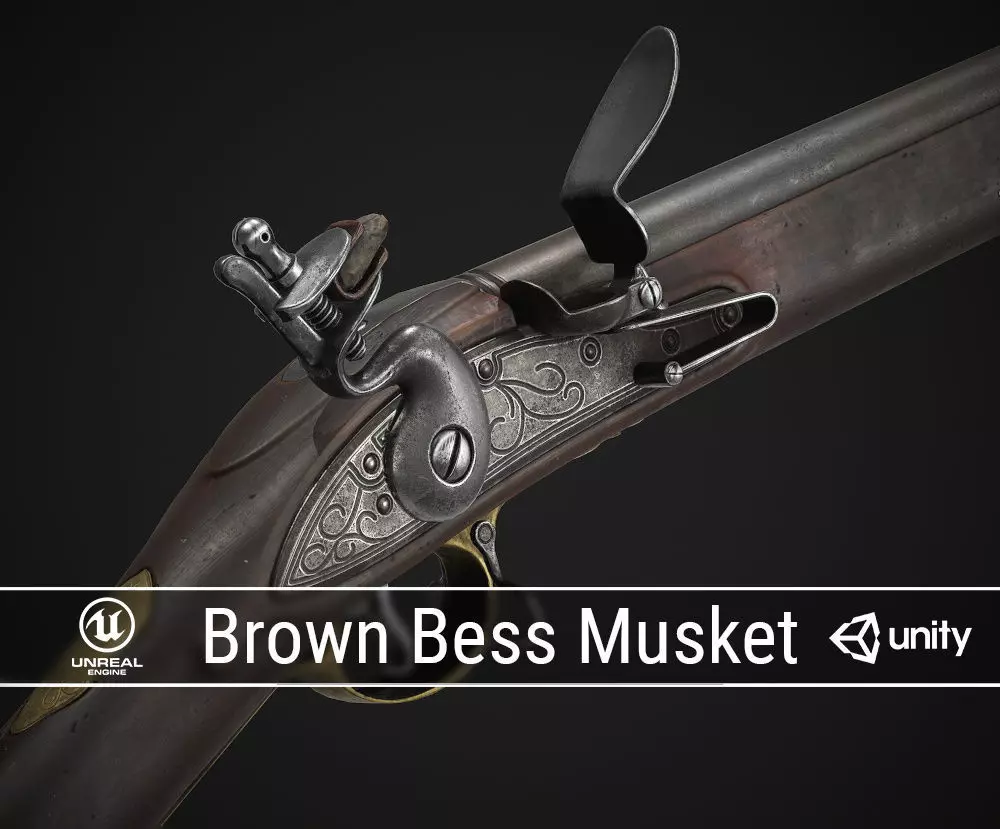 PBR Brown Bess Musket Low-poly 3D model_0