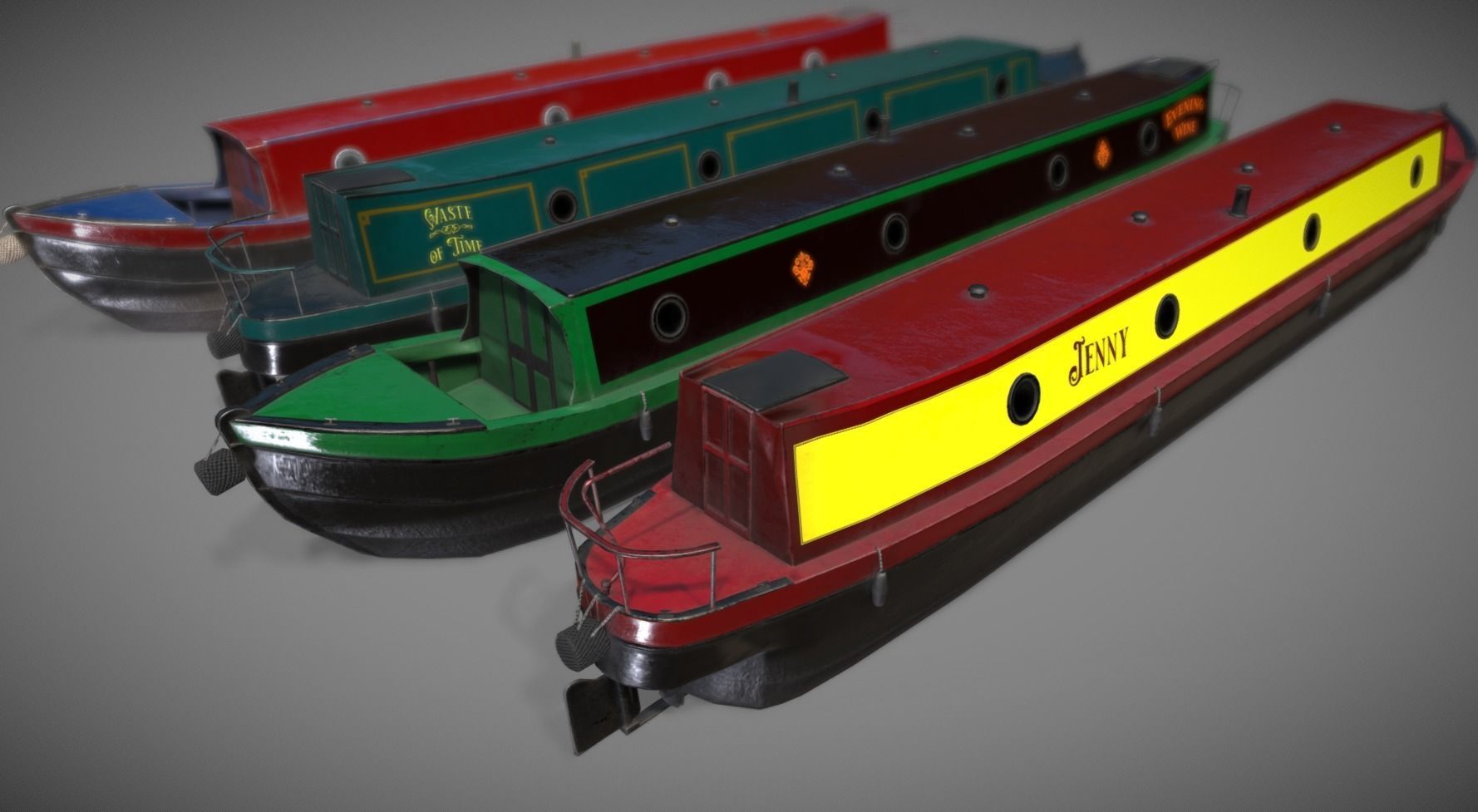 Narrowboat british narrowboats Low-poly 3D model_3