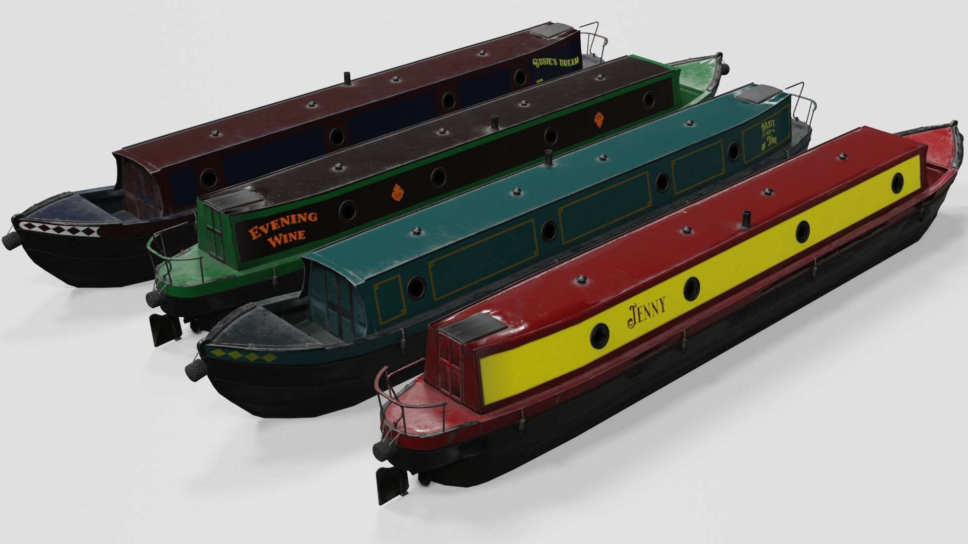 Narrowboat british narrowboats Low-poly 3D model_6
