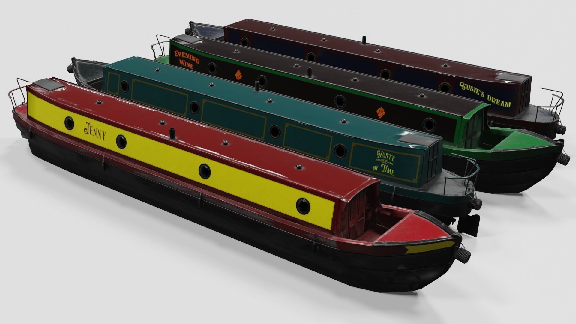 Narrowboat british narrowboats Low-poly 3D model_4