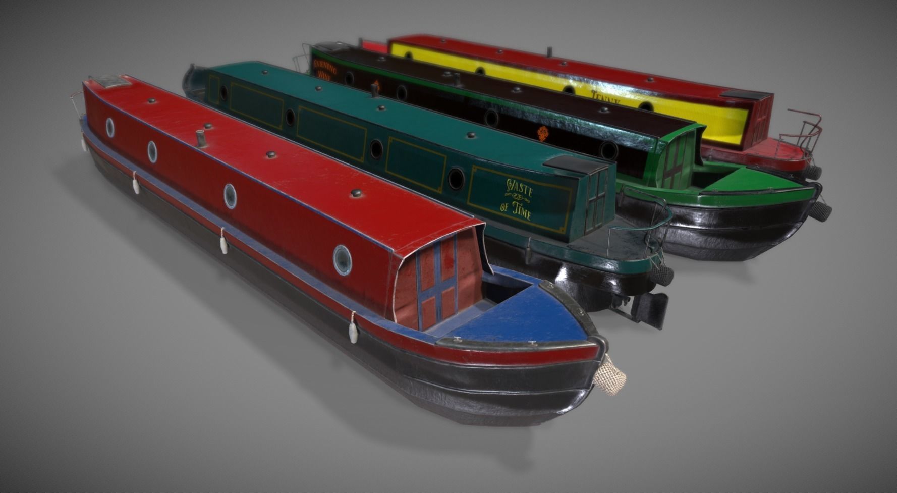 Narrowboat british narrowboats Low-poly 3D model_5