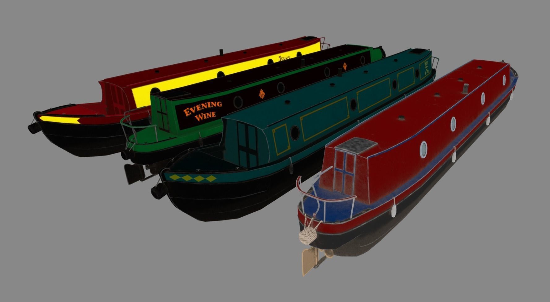 Narrowboat british narrowboats Low-poly 3D model_12