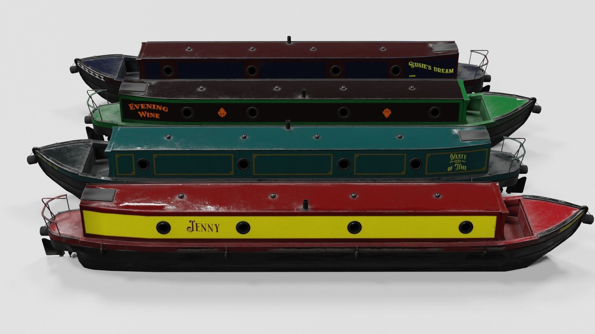Narrowboat british narrowboats Low-poly 3D model_10