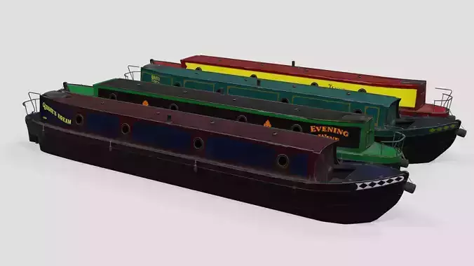 Narrowboat british narrowboats Low-poly 3D model