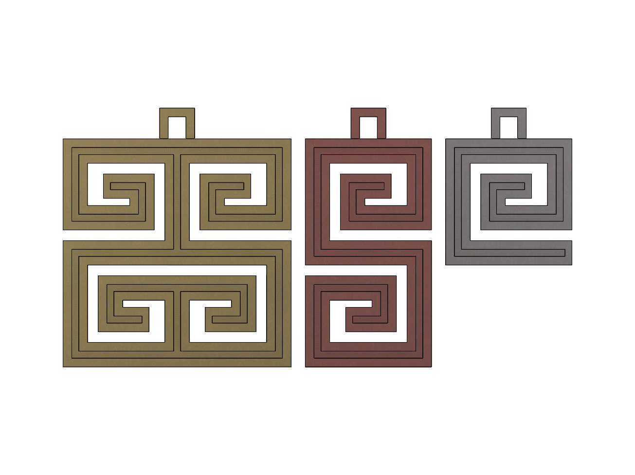 Greek key patterns pendant and charms 3D print model_1
