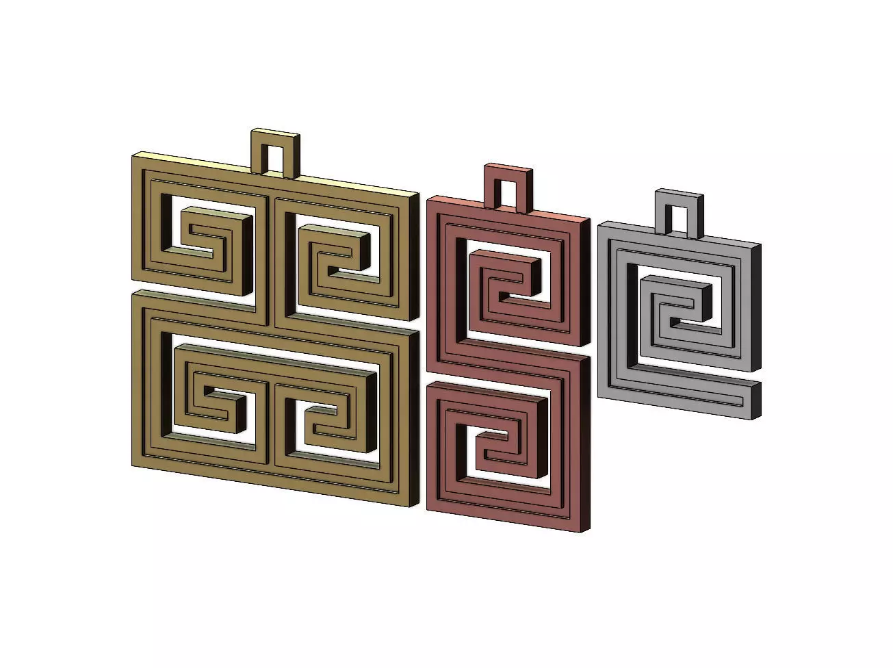 Greek key patterns pendant and charms 3D print model_0