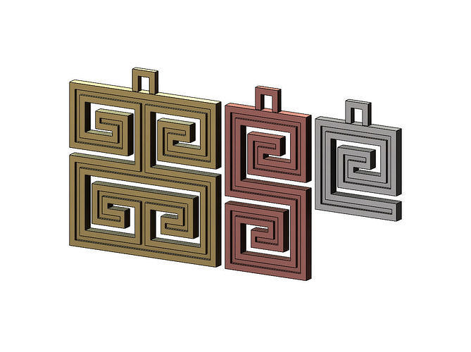 Greek key patterns pendant and charms 3D print model