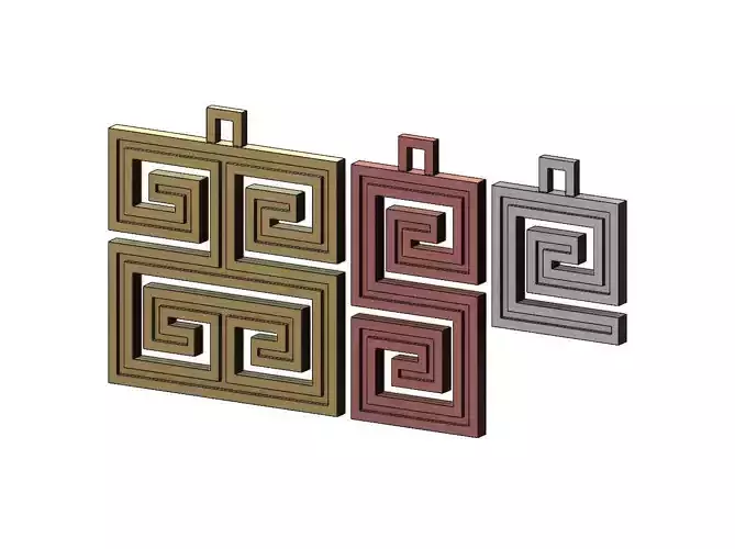 Greek key patterns pendant and charms 3D print model