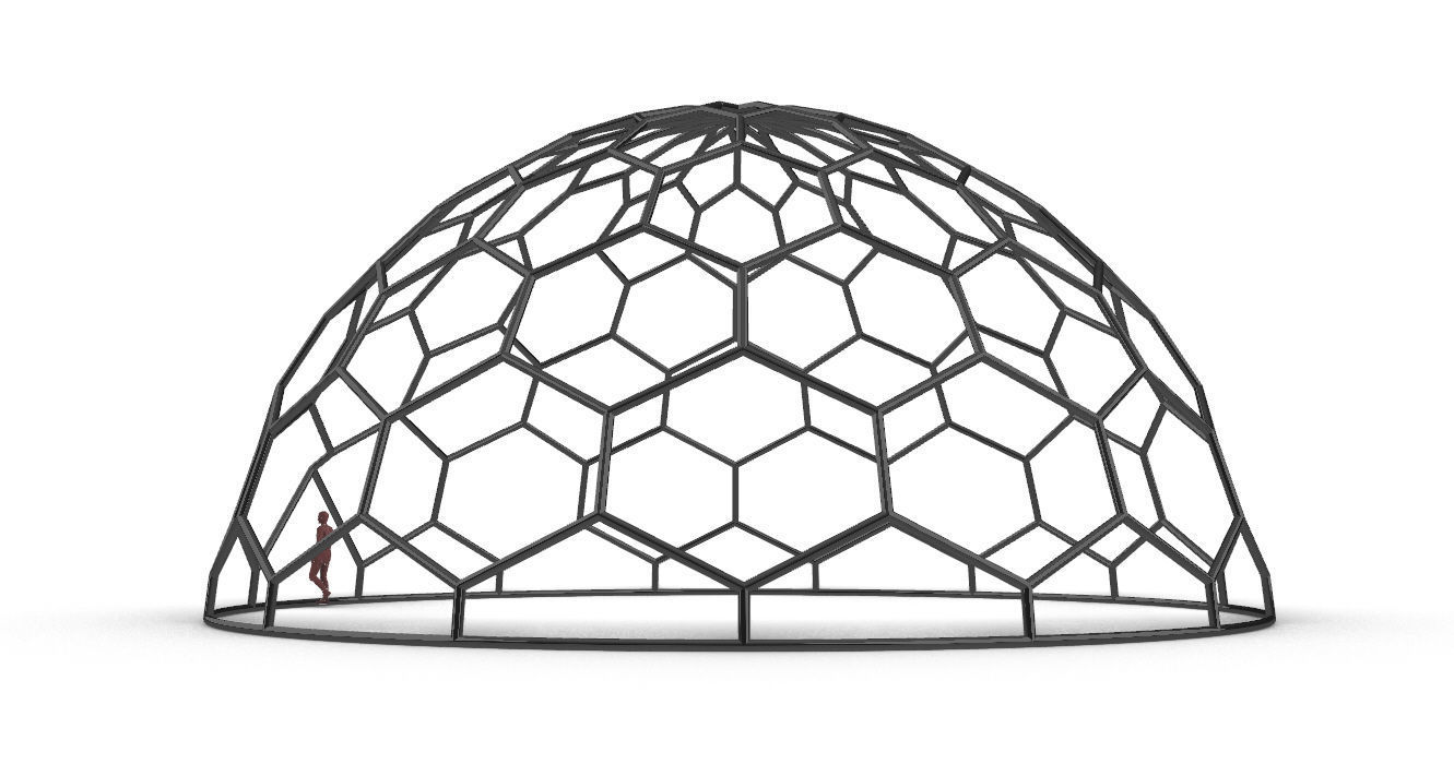 Hexagonal Dome Pattern Wireframe Structure 3D model_8