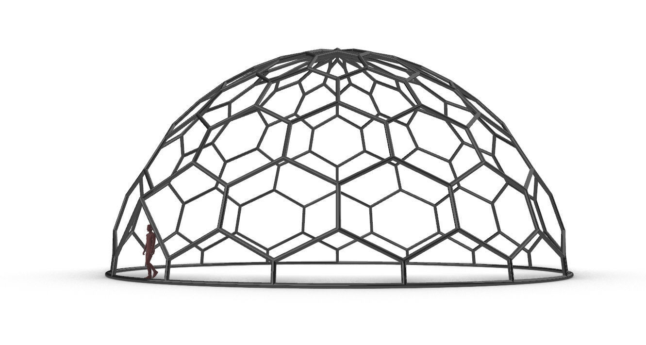 Hexagonal Dome Pattern Wireframe Structure 3D model_3