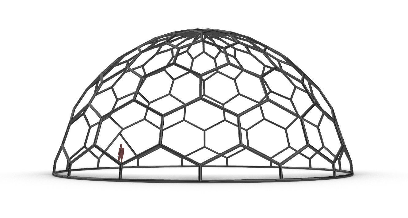 Hexagonal Dome Pattern Wireframe Structure 3D model_10