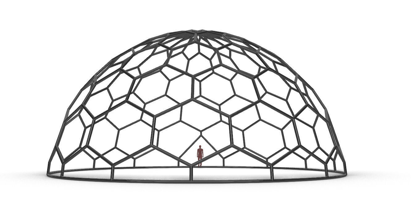 Hexagonal Dome Pattern Wireframe Structure 3D model_14