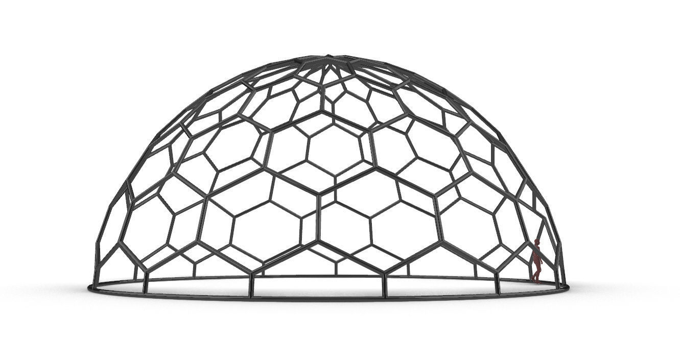Hexagonal Dome Pattern Wireframe Structure 3D model_21