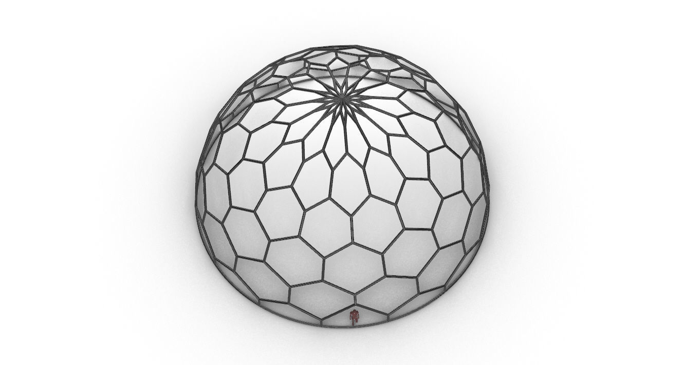 Hexagonal Dome Pattern Wireframe Structure 3D model_38