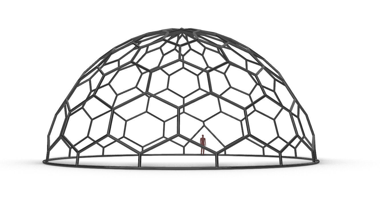 Hexagonal Dome Pattern Wireframe Structure 3D model_15