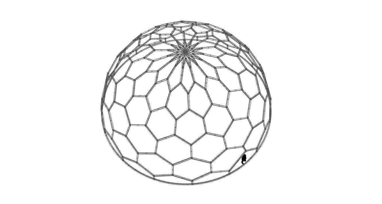 Hexagonal Dome Pattern Wireframe Structure 3D model_92