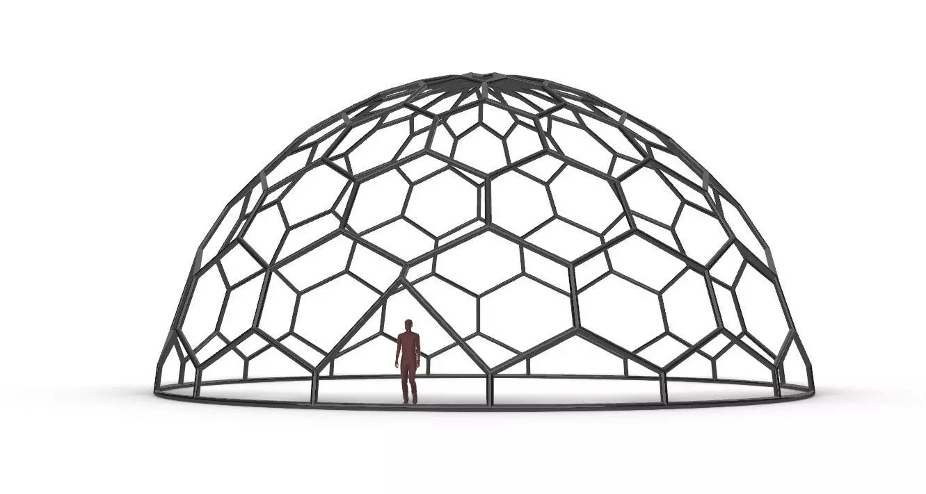 Hexagonal Dome Pattern Wireframe Structure 3D model_0