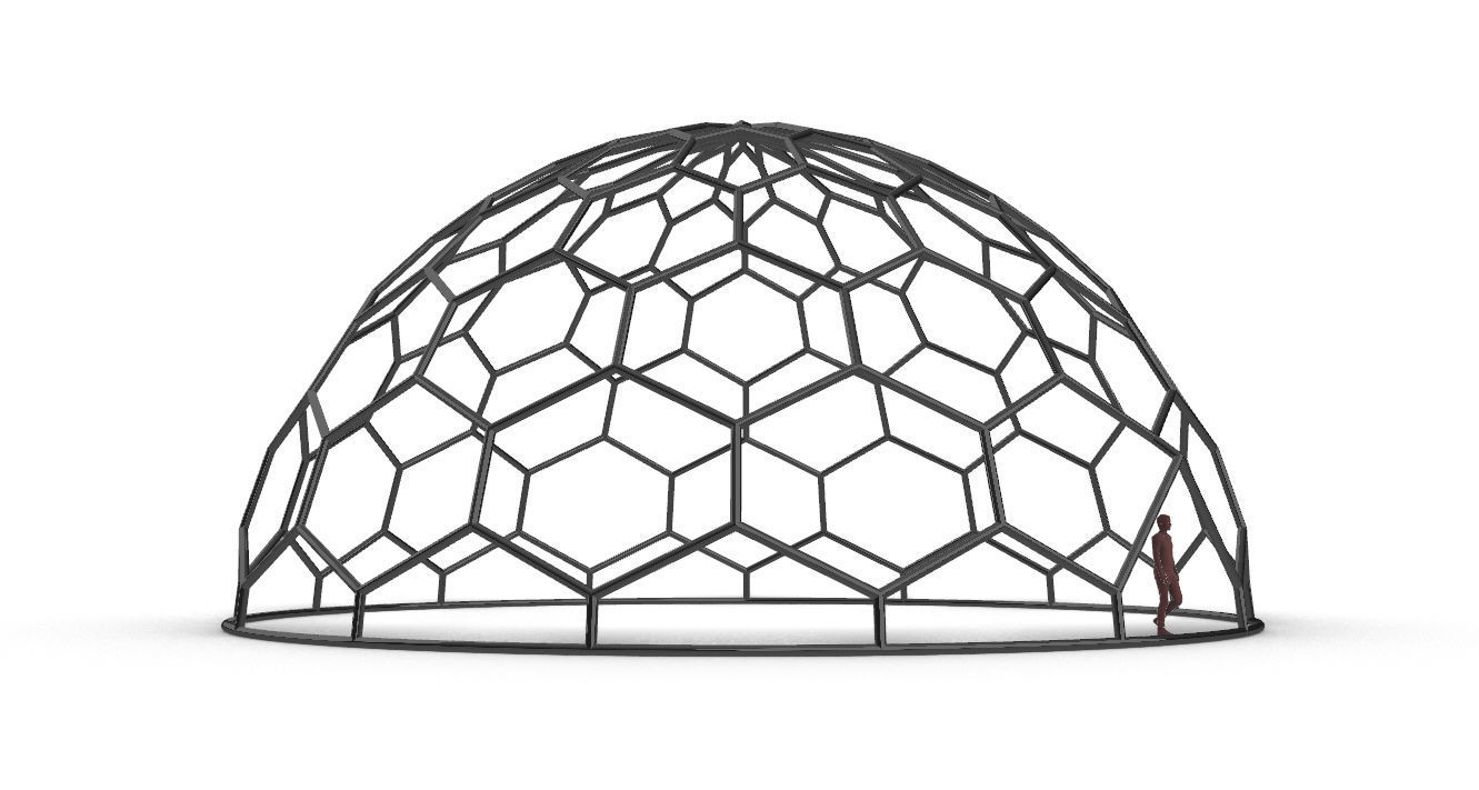 Hexagonal Dome Pattern Wireframe Structure 3D model_25