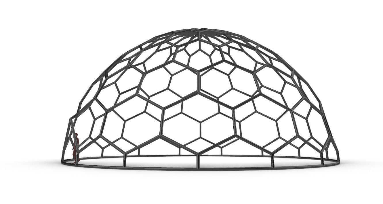 Hexagonal Dome Pattern Wireframe Structure 3D model_4