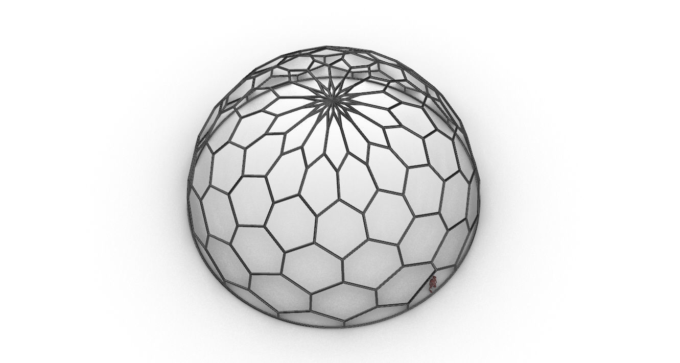 Hexagonal Dome Pattern Wireframe Structure 3D model_48