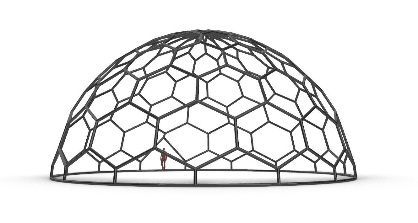 Hexagonal Dome Pattern Wireframe Structure 3D model_12