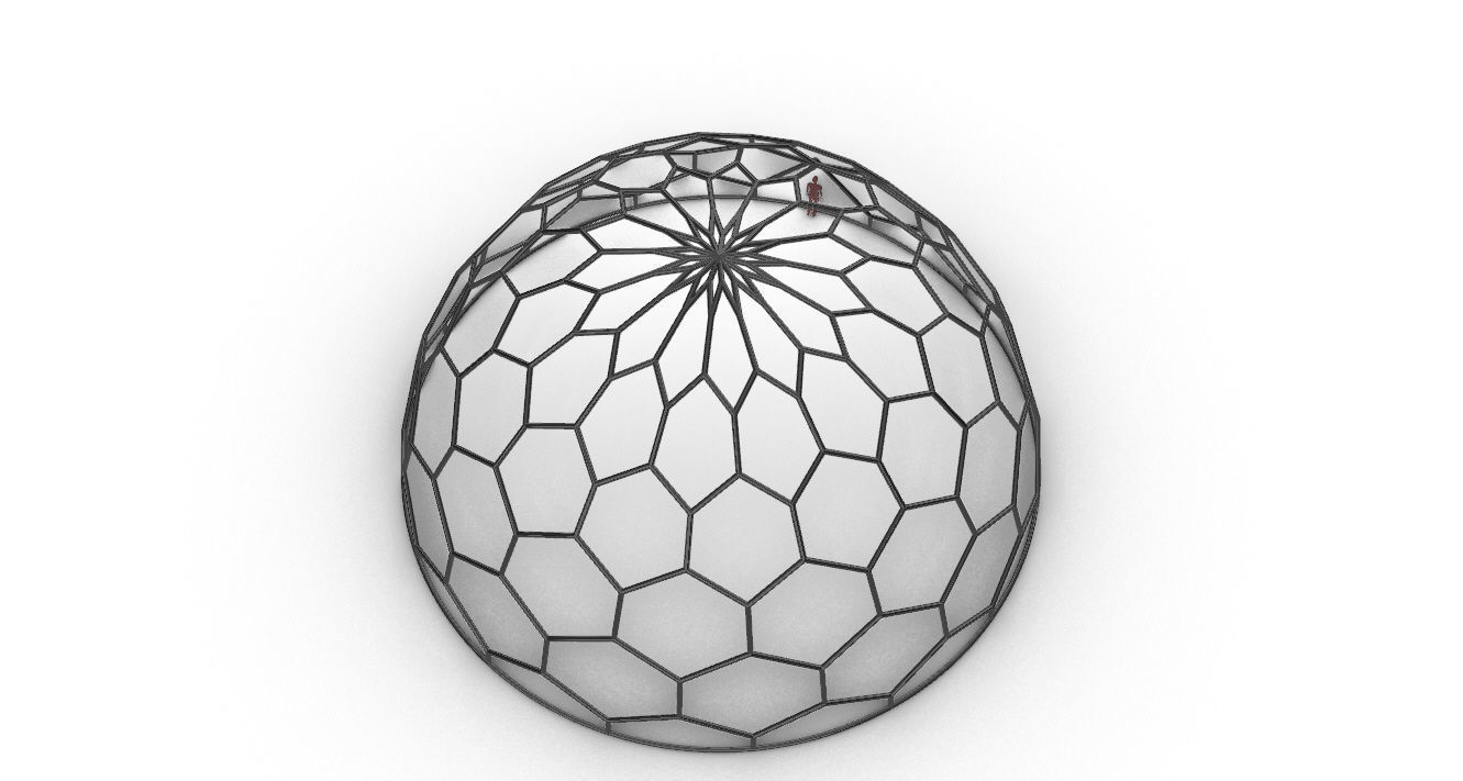 Hexagonal Dome Pattern Wireframe Structure 3D model_50