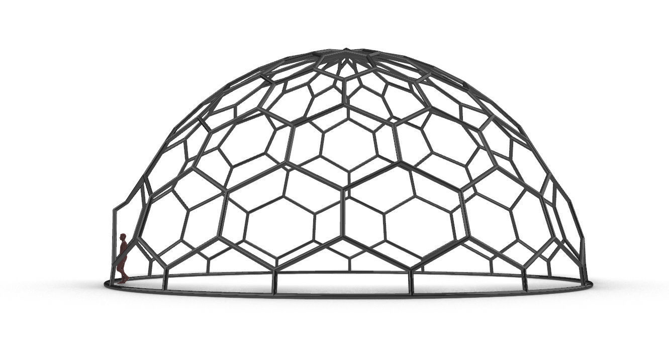 Hexagonal Dome Pattern Wireframe Structure 3D model_5