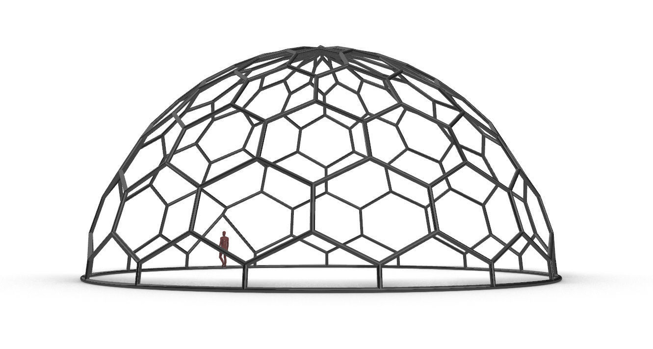 Hexagonal Dome Pattern Wireframe Structure 3D model_11