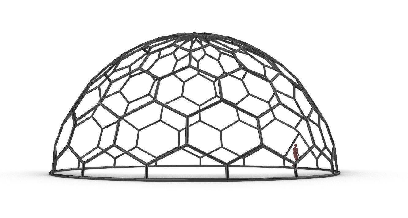 Hexagonal Dome Pattern Wireframe Structure 3D model_19