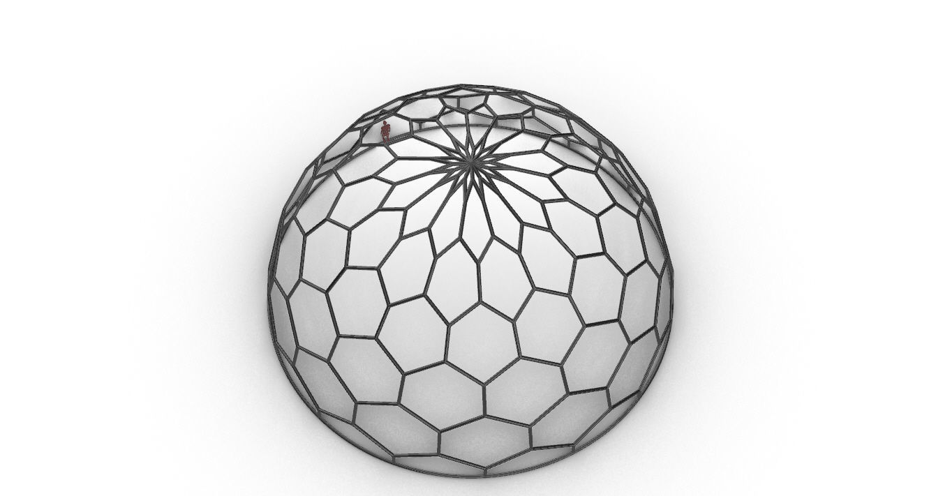 Hexagonal Dome Pattern Wireframe Structure 3D model_37