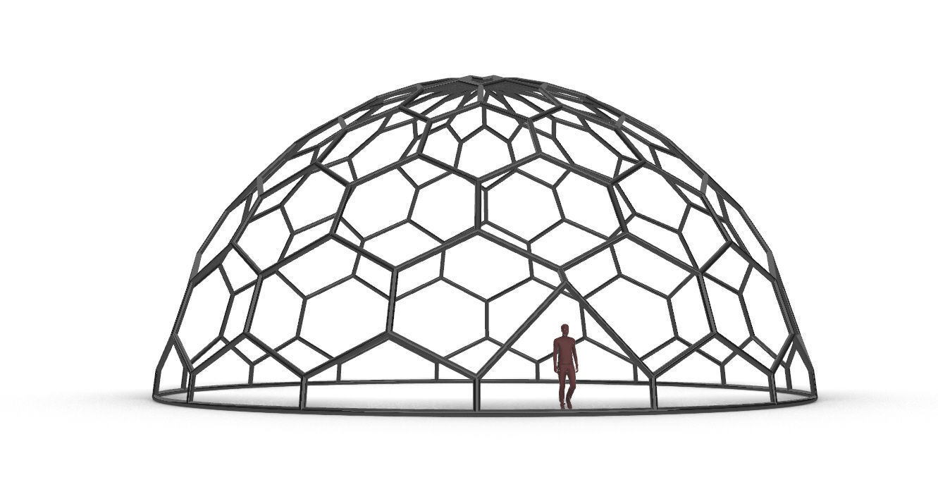 Hexagonal Dome Pattern Wireframe Structure 3D model_28