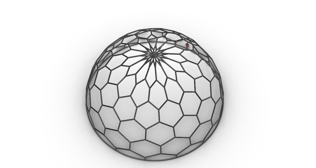 Hexagonal Dome Pattern Wireframe Structure 3D model_44