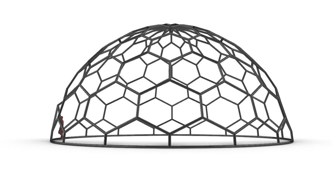 Hexagonal Dome Pattern Wireframe Structure 3D model_6