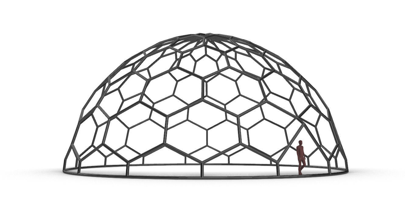 Hexagonal Dome Pattern Wireframe Structure 3D model_26
