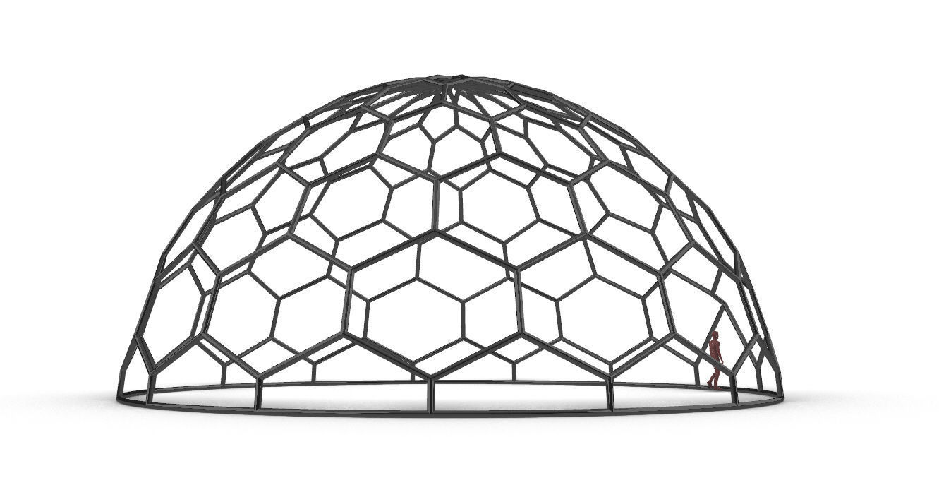 Hexagonal Dome Pattern Wireframe Structure 3D model_20