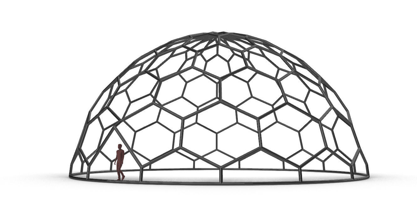 Hexagonal Dome Pattern Wireframe Structure 3D model_2